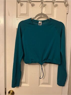 Gymshark Teal Long-Sleeve Drawstring Crop Sweatshirt